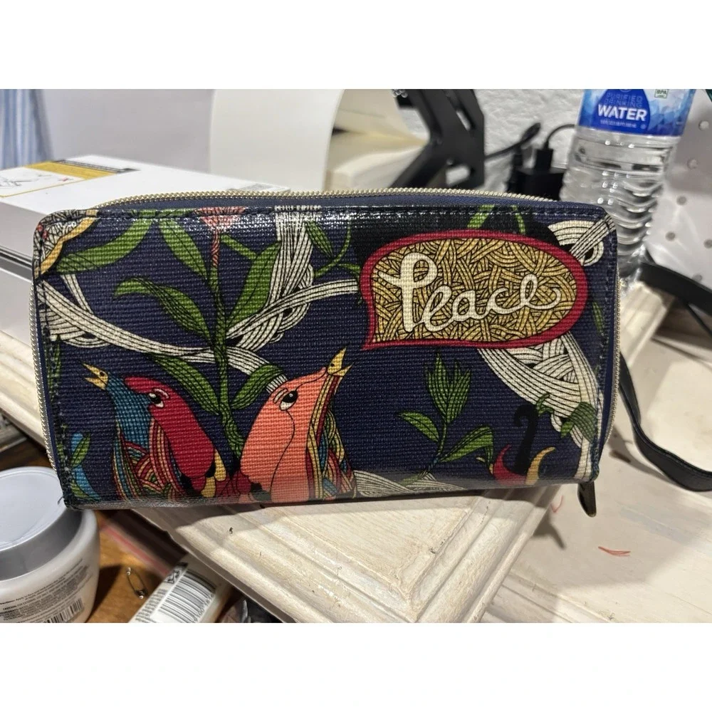 Sakroots Artist Circle Zip Around Wallet Peace Floral Blue Vegan Wallet